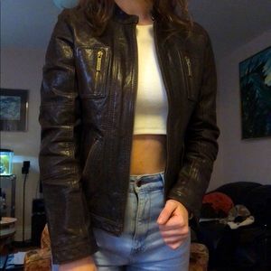 BROWN MICHAEL KORS LEATHER JACKET